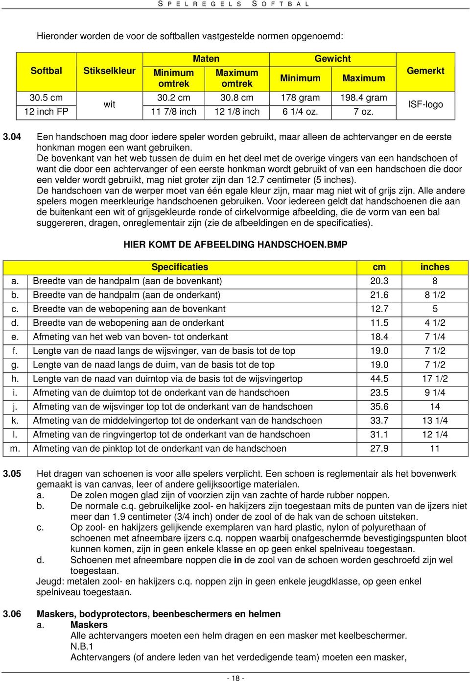 04 Een handschoen mag door iedere speler worden gebruikt, maar alleen de achtervanger en de eerste honkman mogen een want gebruiken.