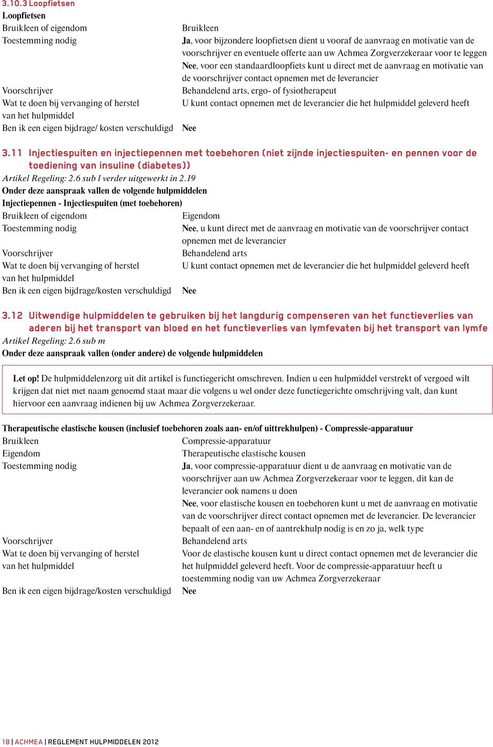 het hulpmiddel geleverd heeft 3.11 Injectiespuiten en injectiepennen met toebehoren (niet zijnde injectiespuiten- en pennen voor de toediening van insuline (diabetes)) Artikel Regeling: 2.