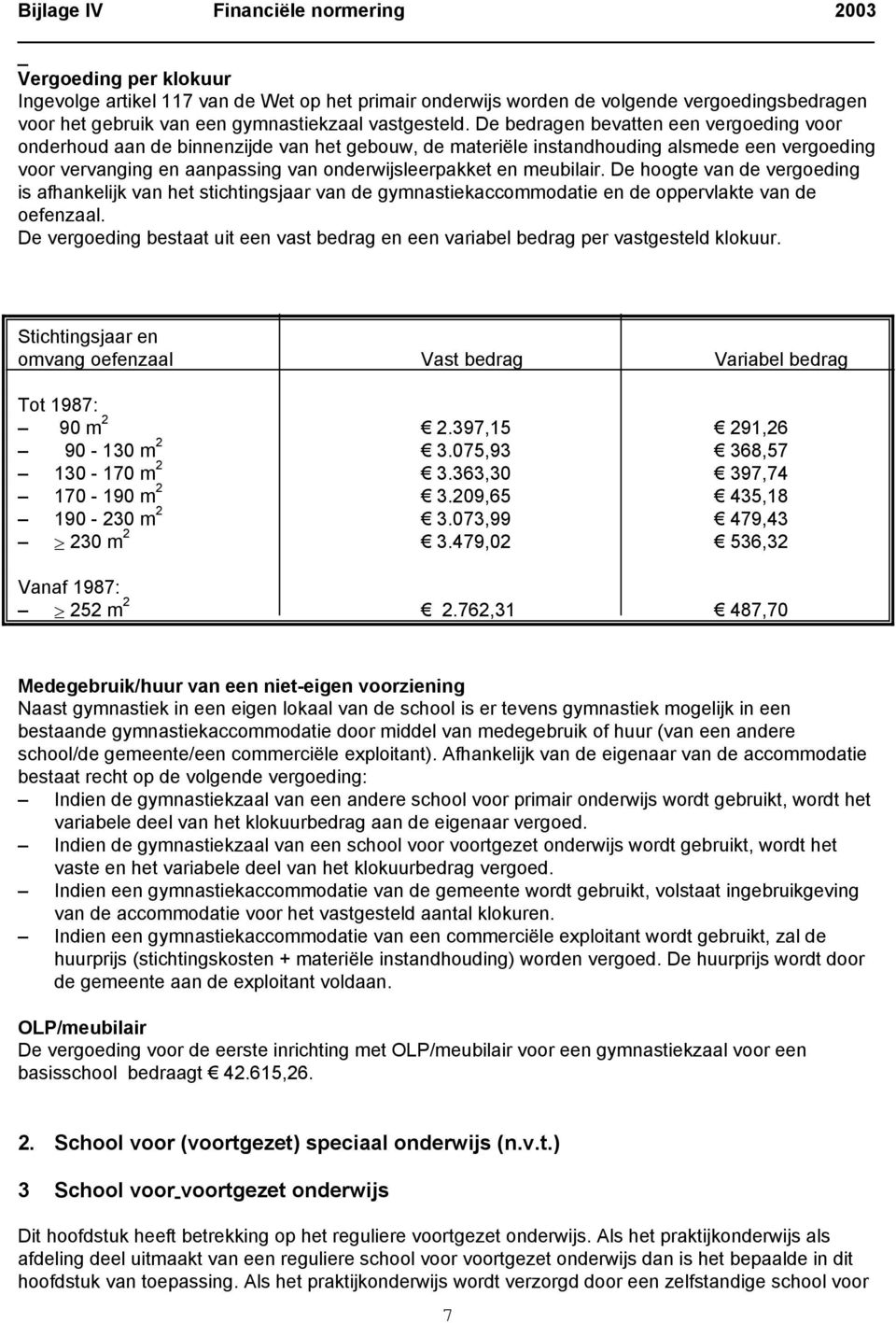 meubilair. De hoogte van de vergoeding is afhankelijk van het stichtingsjaar van de gymnastiekaccommodatie en de oppervlakte van de oefenzaal.