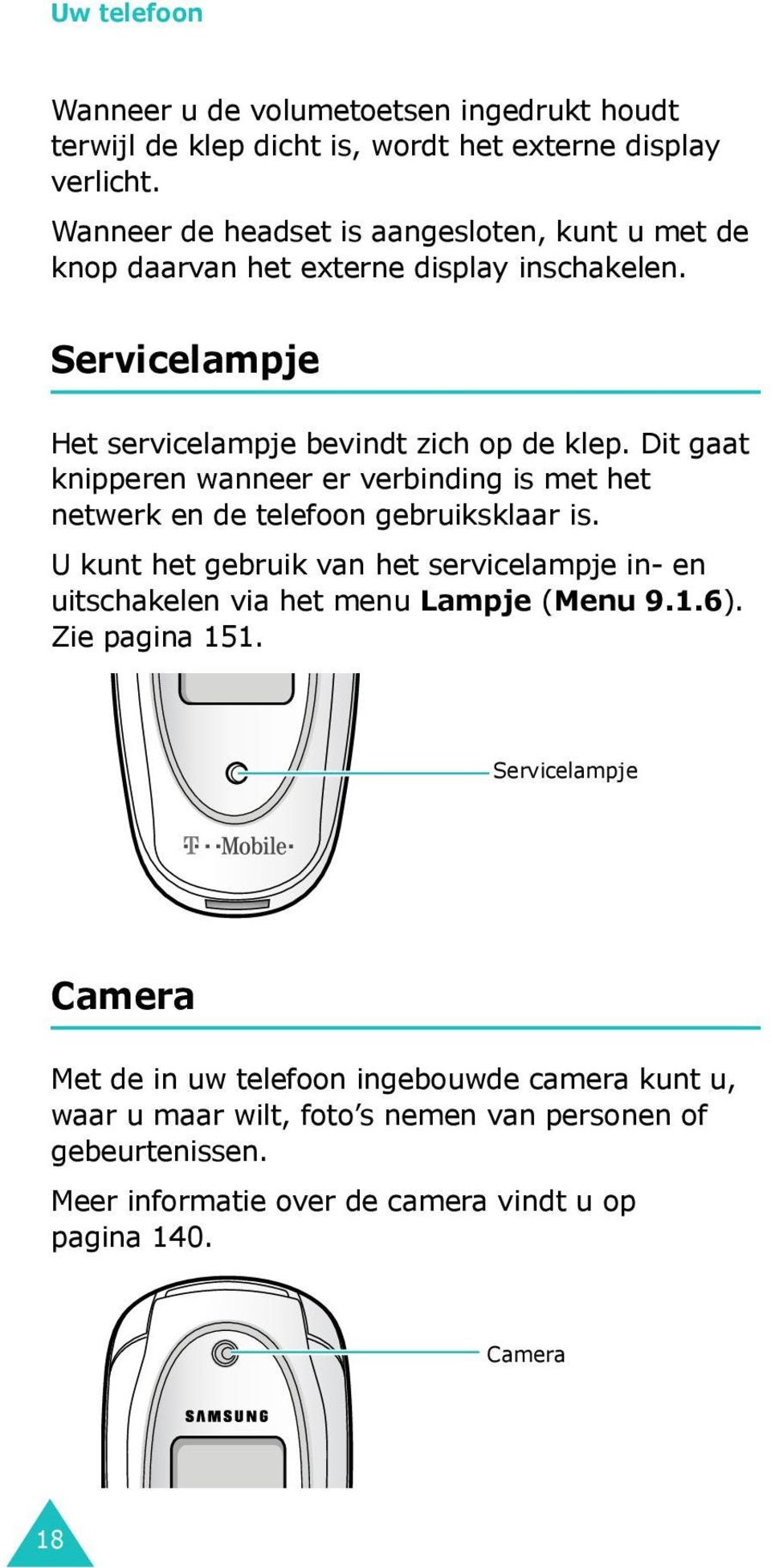 Dit gaat knipperen wanneer er verbinding is met het netwerk en de telefoon gebruiksklaar is.