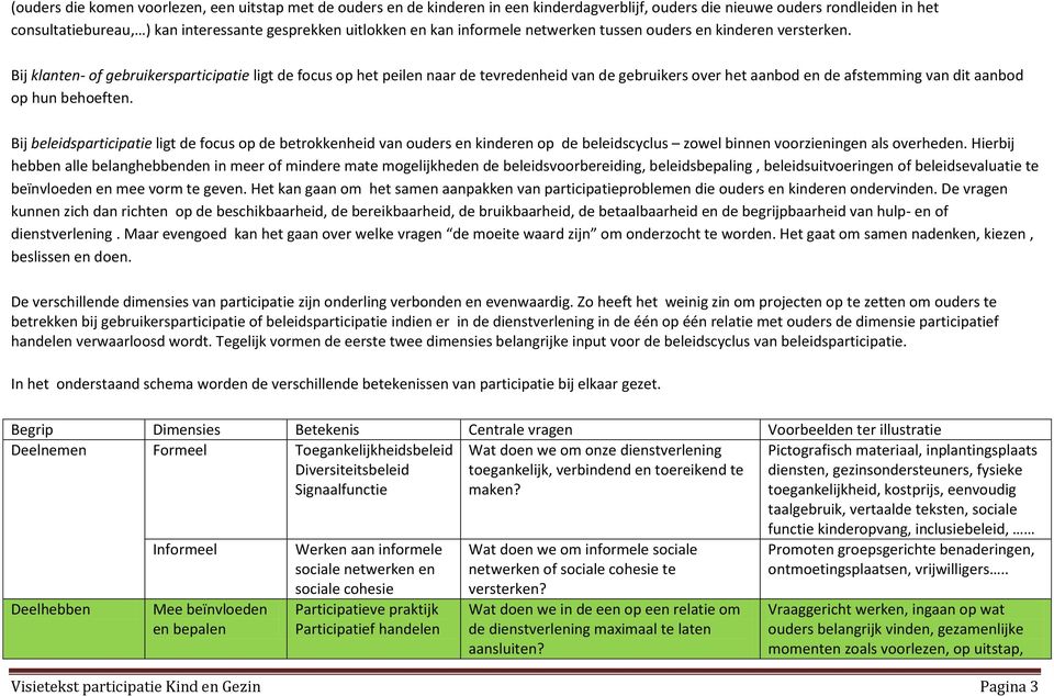 Bij klanten- of gebruikersparticipatie ligt de focus op het peilen naar de tevredenheid van de gebruikers over het aanbod en de afstemming van dit aanbod op hun behoeften.