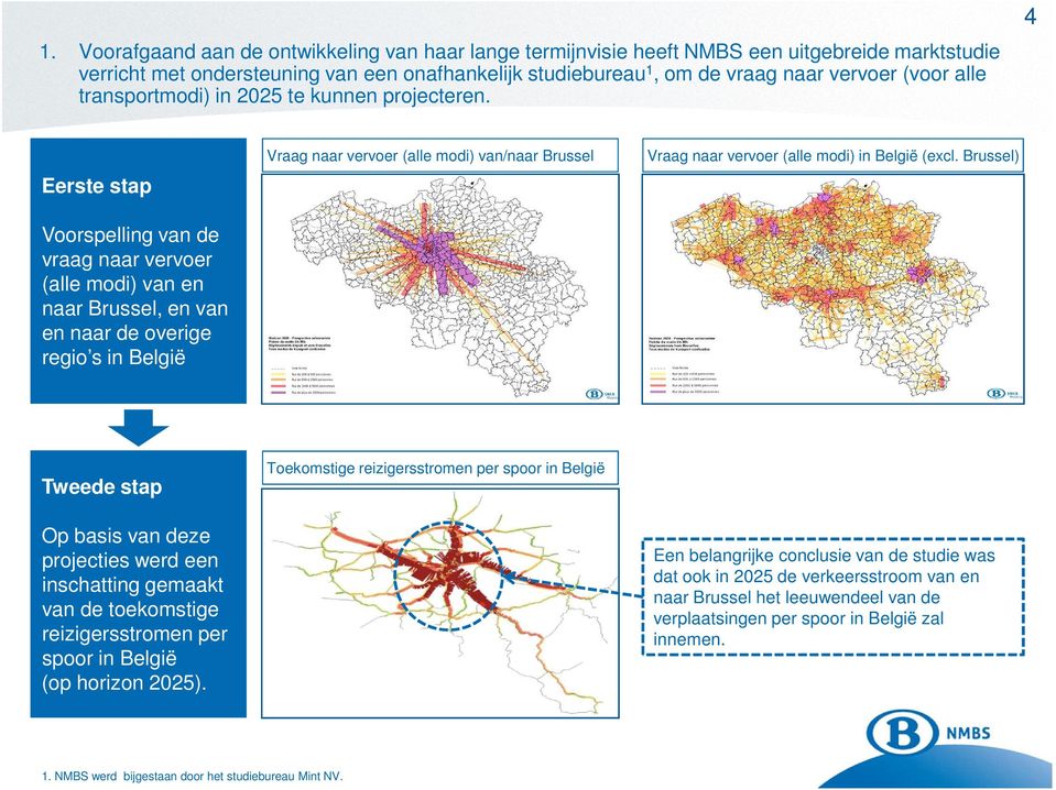 4 Eerste stap Voorspelling van de vraag naar vervoer (alle modi) van en naar Brussel, en van en naar de overige regio s in België Vraag naar vervoer (alle modi) van/naar Brussel Vraag naar vervoer