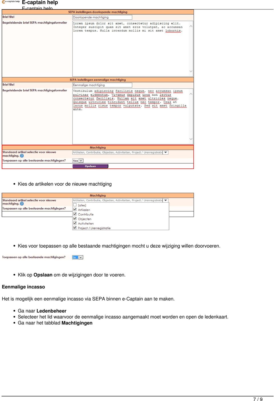 Eenmalige incasso Het is mogelijk een eenmalige incasso via SEPA binnen e-captain aan te maken.