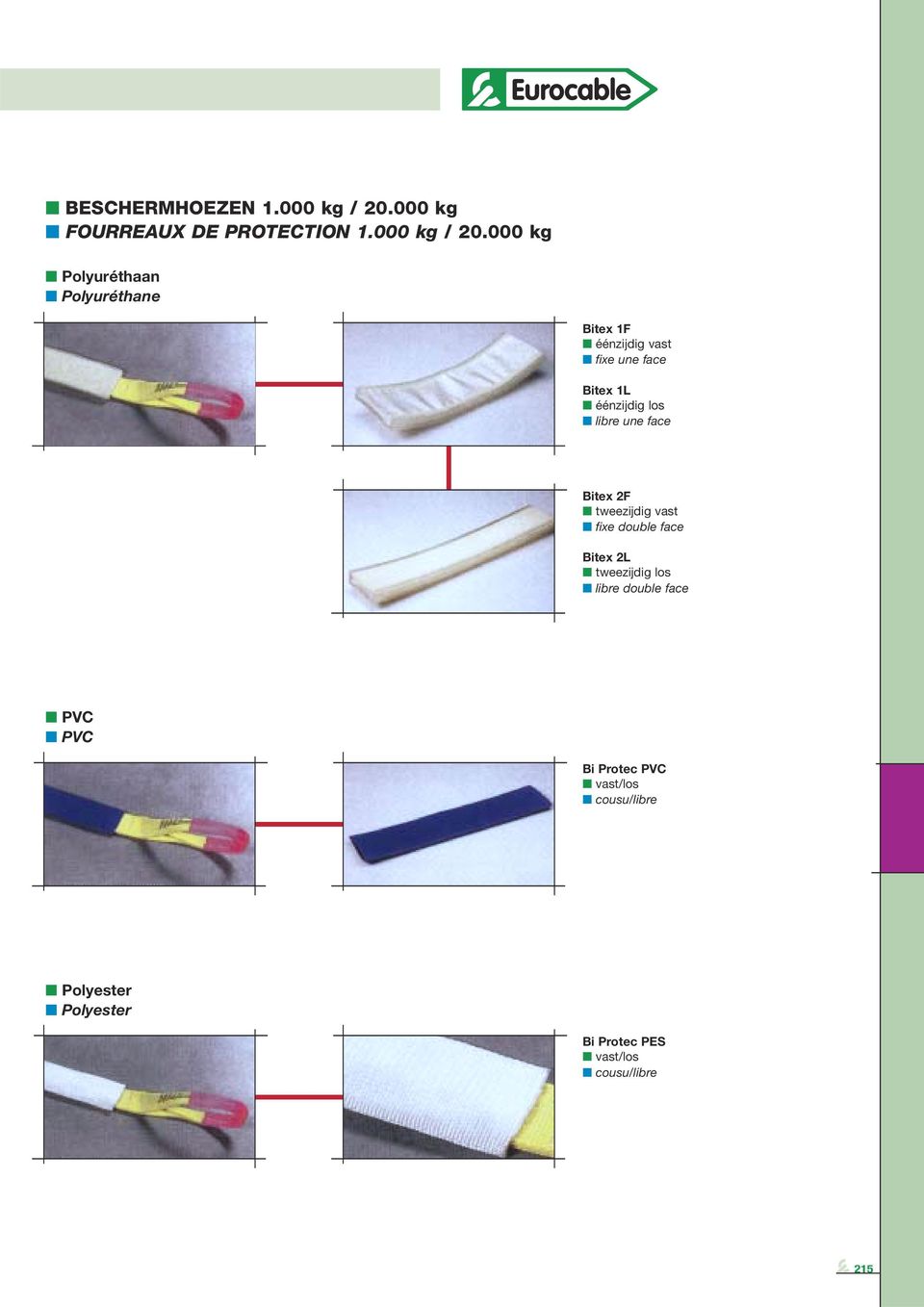 000 kg Polyuréthaan Polyuréthane Bitex 1F éénzijdig vast fixe une face Bitex 1L éénzijdig