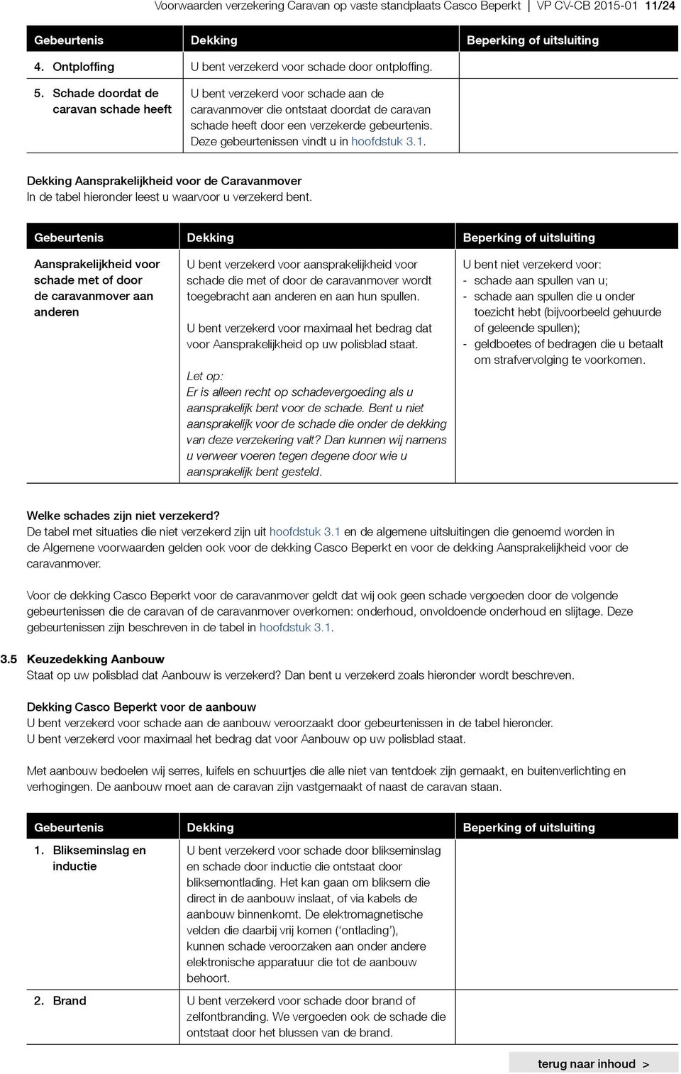 Deze gebeurtenissen vindt u in hoofdstuk 3.1. Dekking Aansprakelijkheid voor de Caravanmover In de tabel hieronder leest u waarvoor u verzekerd bent.