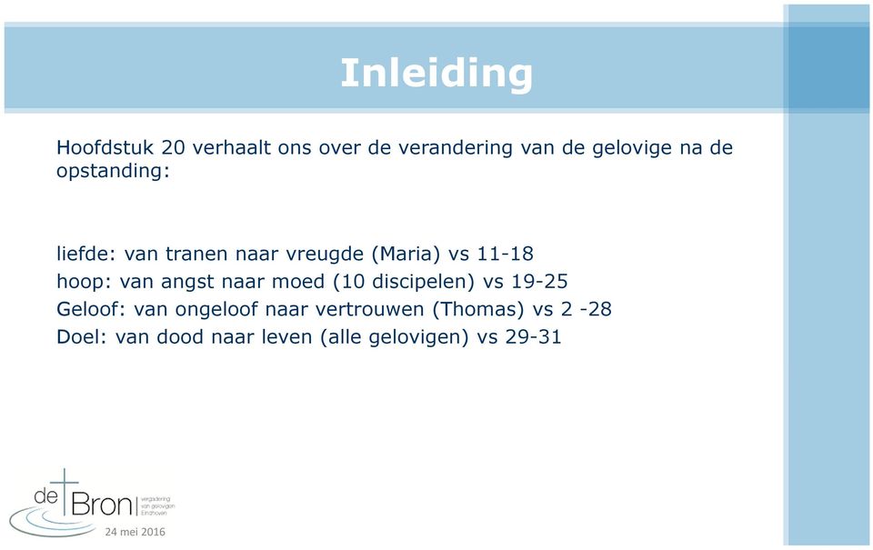 van angst naar moed (10 discipelen) vs 19-25 Geloof: van ongeloof naar