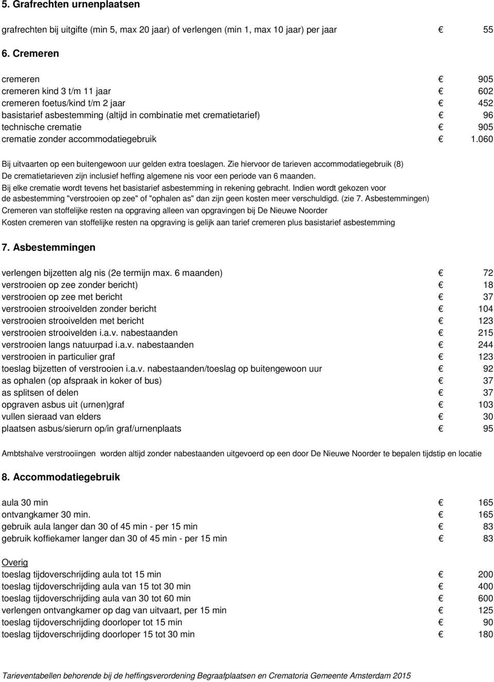 accommodatiegebruik 1.060 Bij uitvaarten op een buitengewoon uur gelden extra toeslagen.