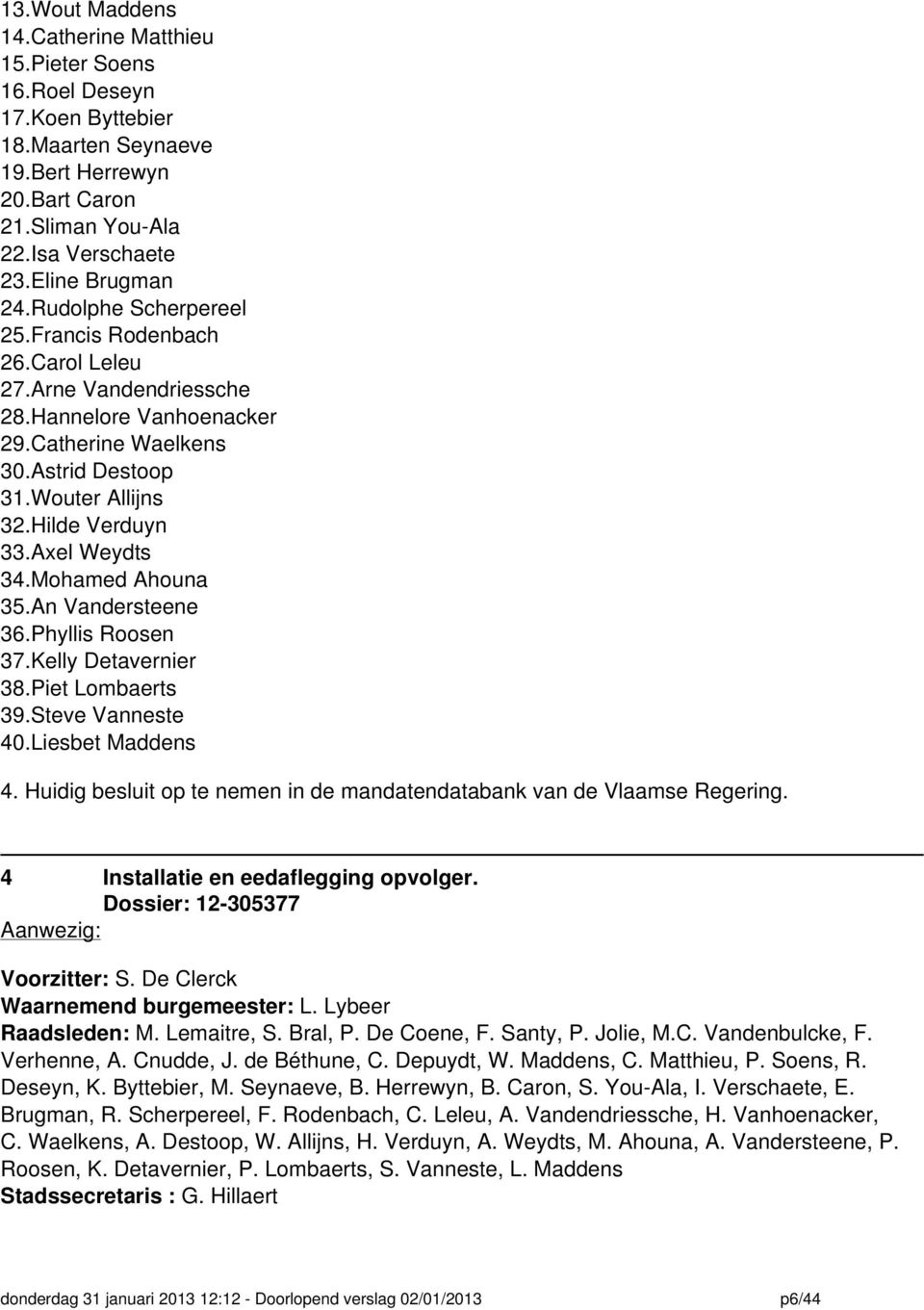 Mohamed Ahouna 35.An Vandersteene 36.Phyllis Roosen 37.Kelly Detavernier 38.Piet Lombaerts 39.Steve Vanneste 40.Liesbet Maddens 4.