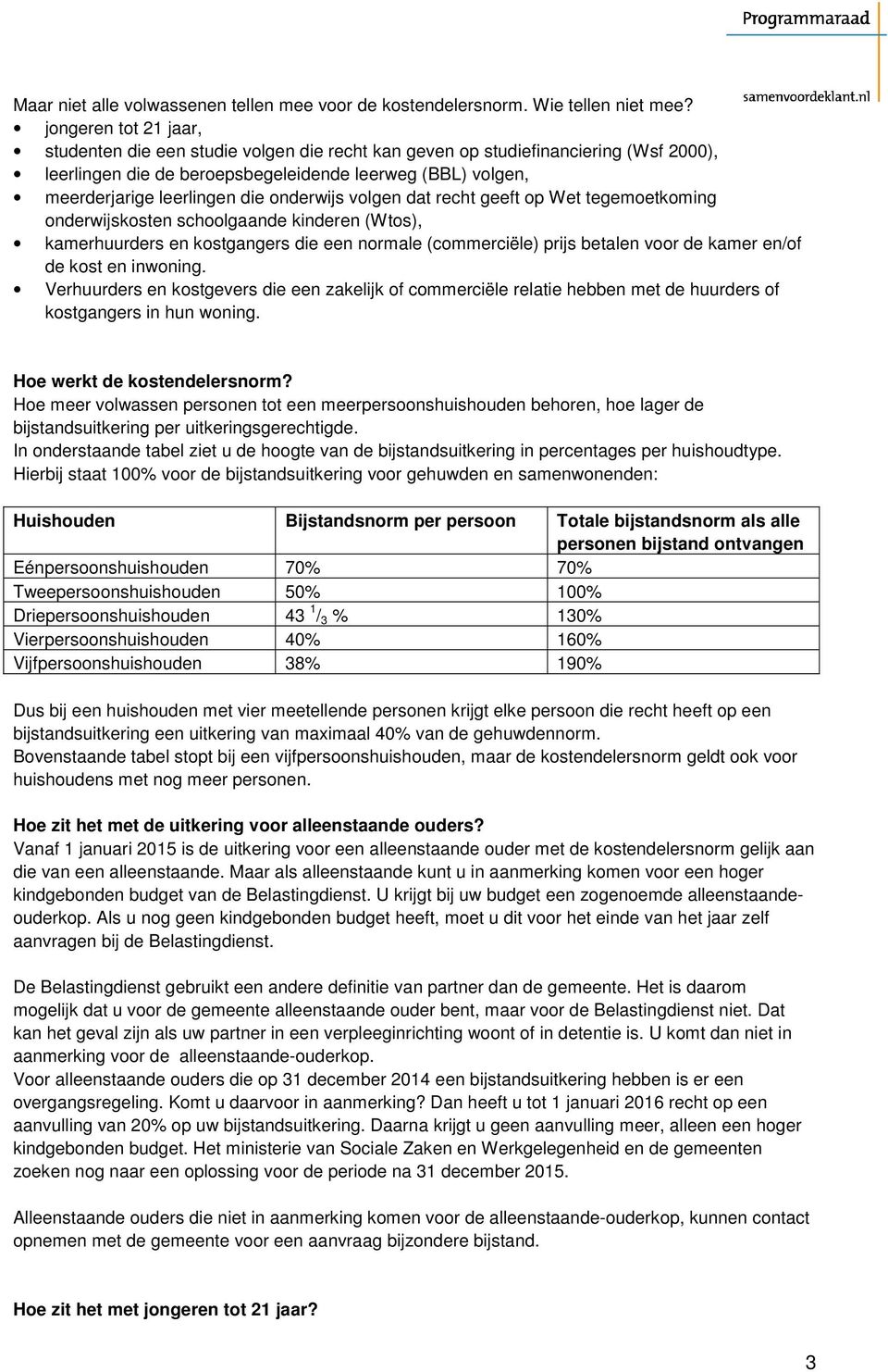 onderwijs volgen dat recht geeft op Wet tegemoetkoming onderwijskosten schoolgaande kinderen (Wtos), kamerhuurders en kostgangers die een normale (commerciële) prijs betalen voor de kamer en/of de