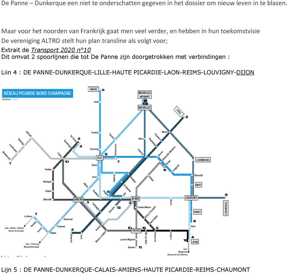 transline als volgt voor; Extrait de Transport 2020 n 10 Dit omvat 2 spoorlijnen die tot De Panne zijn doorgetrokken met
