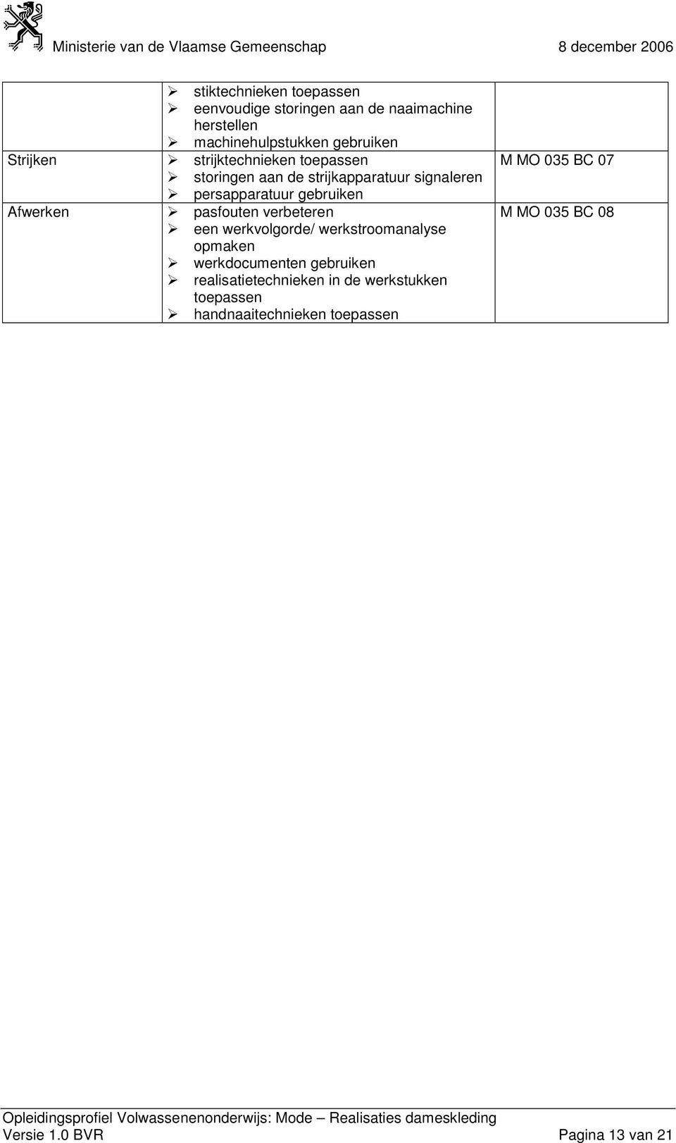 pasfouten verbeteren een werkvolgorde/ werkstroomanalyse opmaken werkdocumenten gebruiken realisatietechnieken