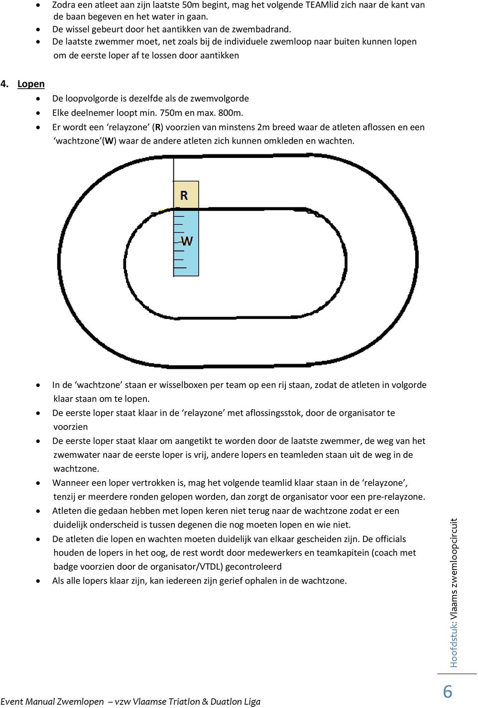 Lopen De loopvolgorde is dezelfde als de zwemvolgorde Elke deelnemer loopt min. 750m en max. 800m.