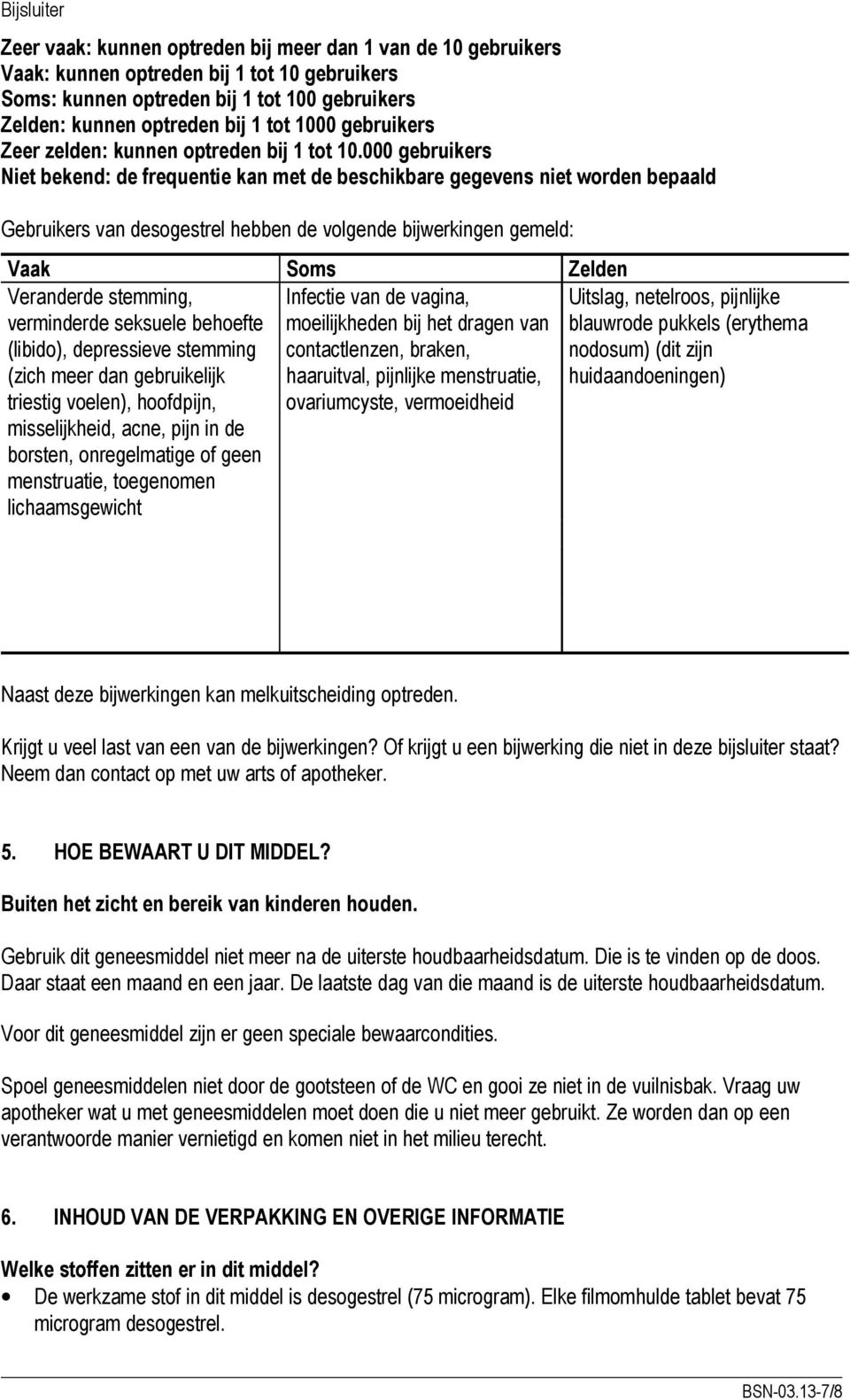 000 gebruikers Niet bekend: de frequentie kan met de beschikbare gegevens niet worden bepaald Gebruikers van desogestrel hebben de volgende bijwerkingen gemeld: Vaak Soms Zelden Veranderde stemming,