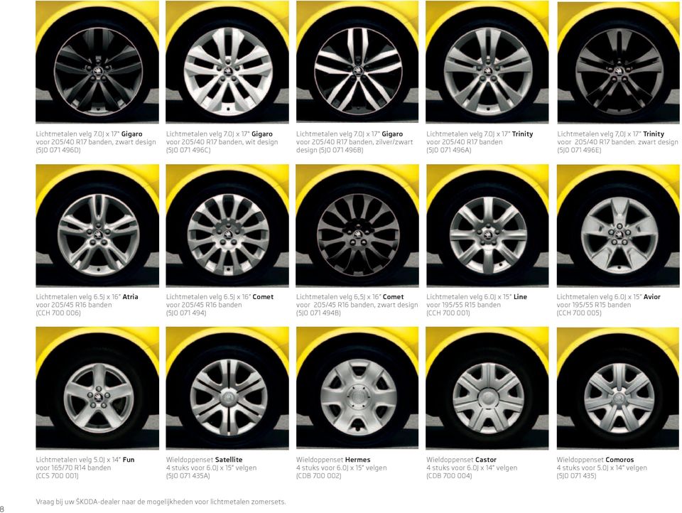 0J x 17 Trinity voor 205/40 R17 banden (5J0 071 496A) Lichtmetalen velg 7,0J x 17 Trinity voor 205/40 R17 banden. zwart design (5J0 071 496E) Lichtmetalen velg 6.