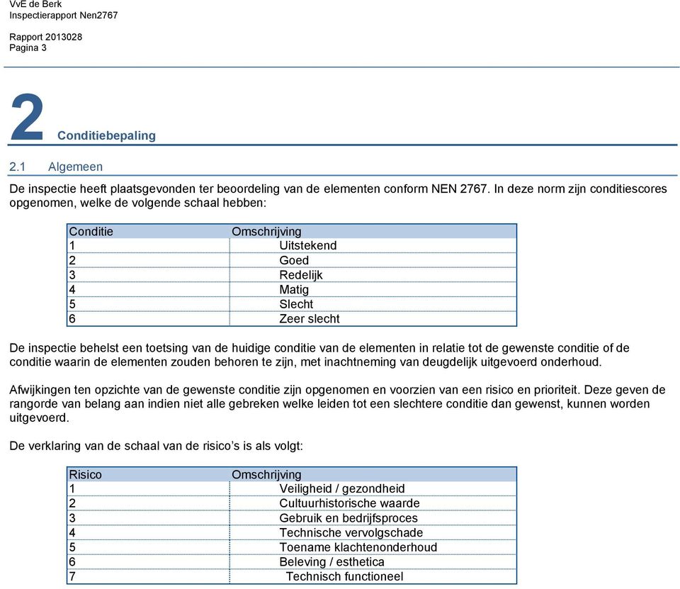 van de elementen in relatie tot de gewenste of de waarin de elementen zouden behoren te zijn, met inachtneming van deugdelijk uitgevoerd onderhoud.