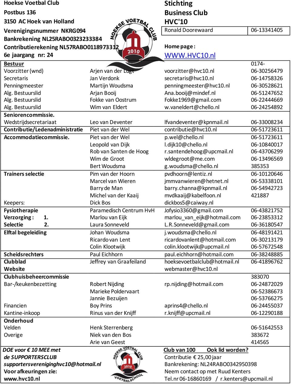nl 06-14758326 Penningmeester Martijn Woudsma penningmeester@hvc10.nl 06-30528621 Alg. Bestuurslid Arjan Booij Ana.booij@mindef.nl 06-51247652 Alg. Bestuurslid Fokke van Oostrum Fokke1969@gmail.