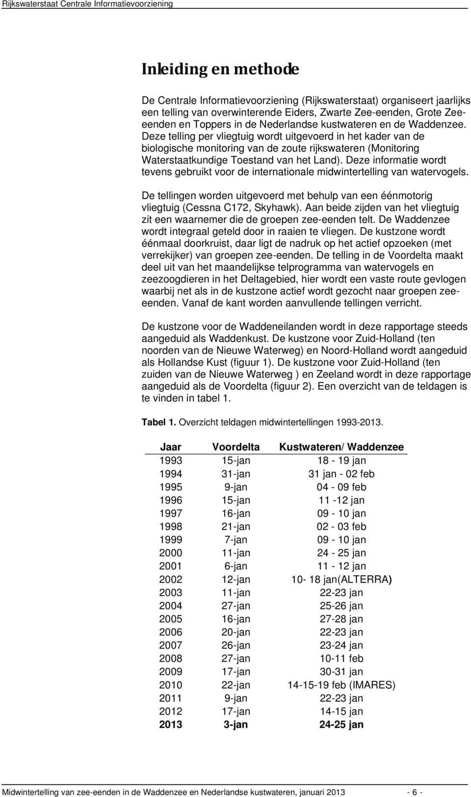 Deze informatie wordt tevens gebruikt voor de internationale midwintertelling van watervogels. De tellingen worden uitgevoerd met behulp van een éénmotorig vliegtuig (Cessna C172, Skyhawk).