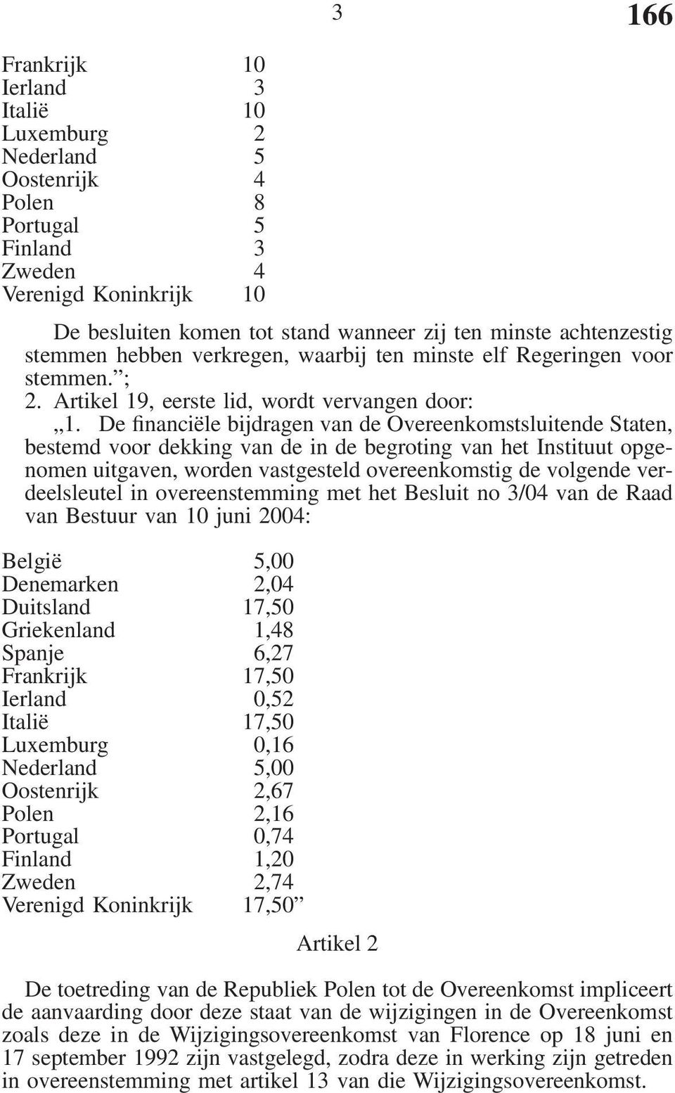 De financiële bijdragen van de Overeenkomstsluitende Staten, bestemd voor dekking van de in de begroting van het Instituut opgenomen uitgaven, worden vastgesteld overeenkomstig de volgende