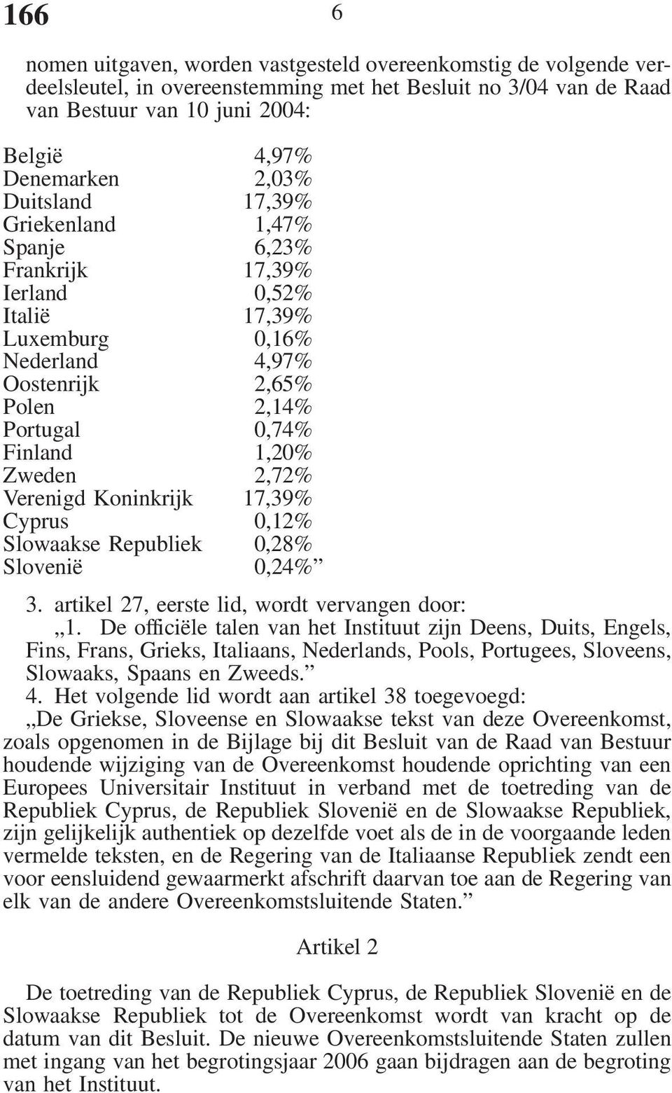 Verenigd Koninkrijk 17,39% Cyprus 0,12% Slowaakse Republiek 0,28% Slovenië 0,24% 3. artikel 27, eerste lid, wordt vervangen door: 1.