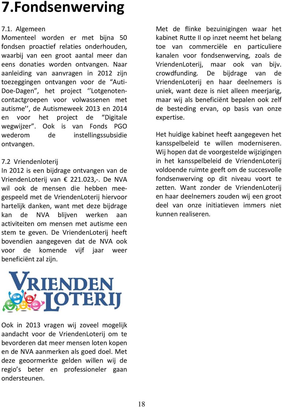 project de Digitale wegwijzer. Ook is van Fonds PGO wederom de instellingssubsidie ontvangen. 7.2 Vriendenloterij In 2012 is een bijdrage ontvangen van de VriendenLoterij van 221.023,-.