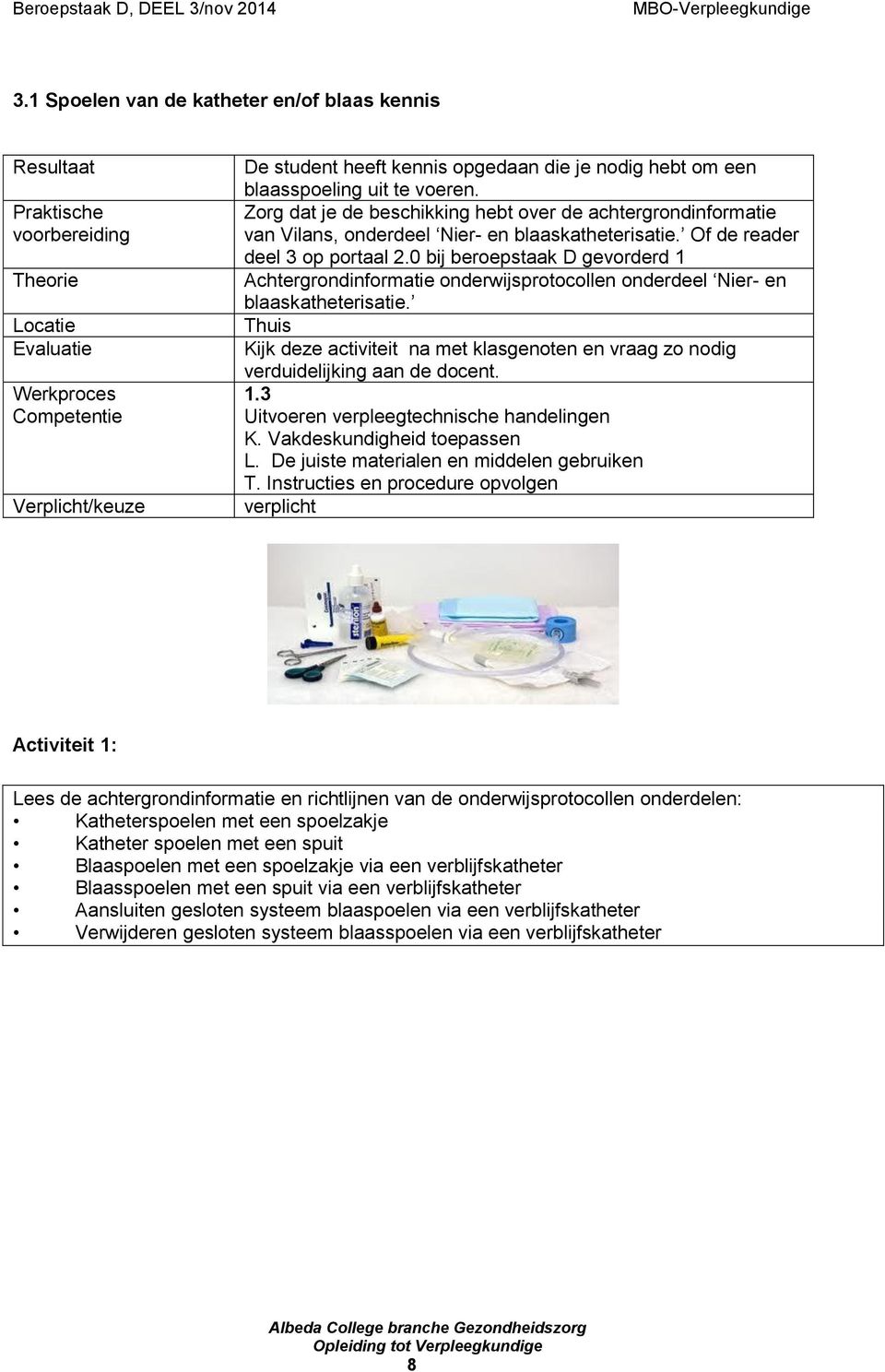 0 bij beroepstaak D gevorderd 1 Achtergrondinformatie onderwijsprotocollen onderdeel Nier- en blaaskatheterisatie.