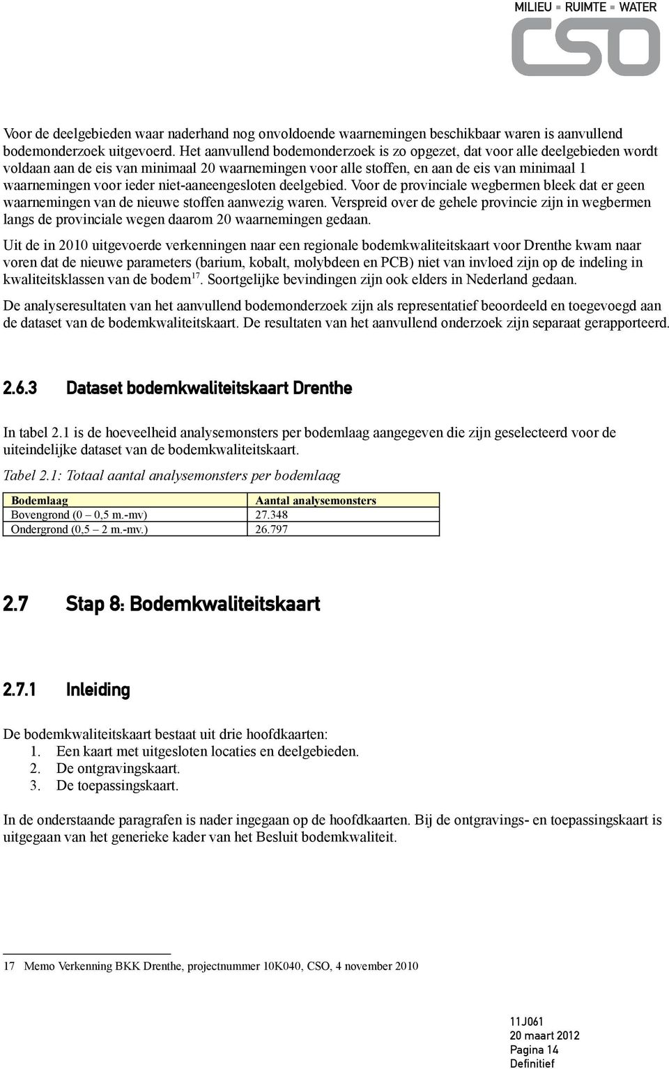 niet-aaneengesloten deelgebied. Voor de provinciale wegbermen bleek dat er geen waarnemingen van de nieuwe stoffen aanwezig waren.