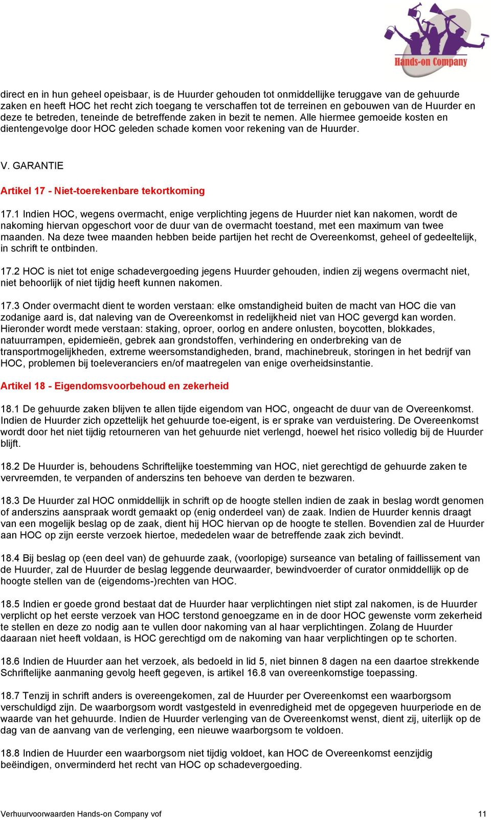 GARANTIE Artikel 17 - Niet-toerekenbare tekortkoming 17.