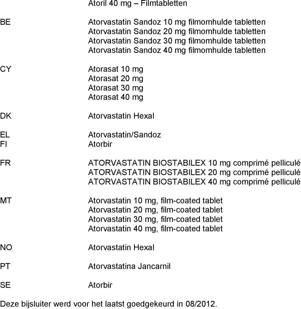 BIOSTABILEX 40 mg comprimé pelliculé Atorvastatin 10 mg, film-coated tablet Atorvastatin 20 mg, film-coated tablet Atorvastatin 30 mg,