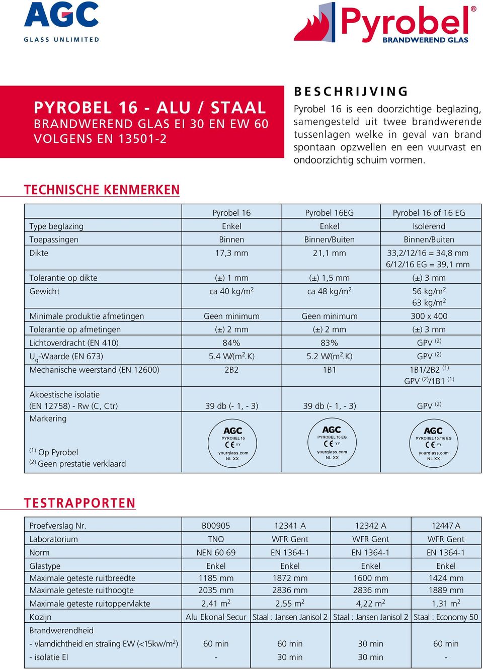 technische KenMerKen Pyrobel Pyrobel EG Pyrobel of EG Type beglazing Enkel Enkel Isolerend Toepassingen Binnen Binnen/Buiten Binnen/Buiten Dikte, mm, mm,// =,8 mm // EG =9, mm Tolerantie op dikte (±)