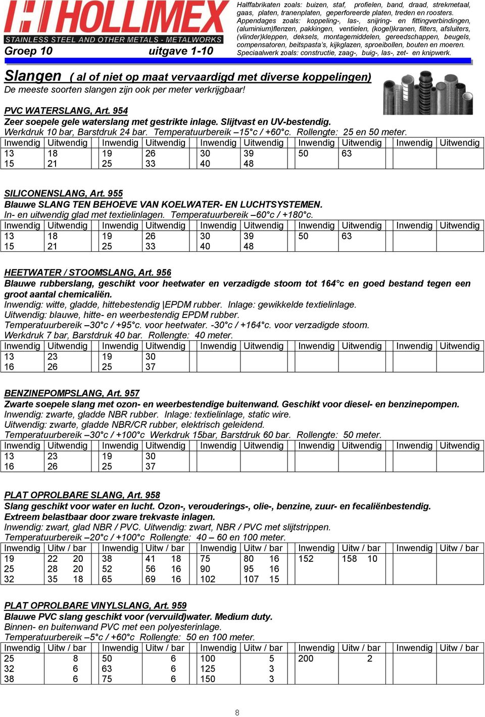 955 Blauwe SLANG TEN BEHOEVE VAN KOELWATER- EN LUCHTSYSTEMEN. In- en uitwendig glad met textielinlagen. Temperatuurbereik 0 c / +80 c. 3 5 8 33 40 39 48 3 HEETWATER / STOOMSLANG, Art.