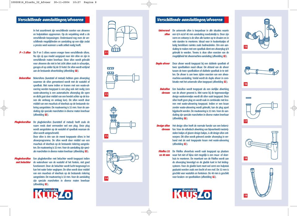 Onderstaand nog even de verschillende mogelijkheden en aansluiting op een rijtje zodat u precies weet wanneer u welk artikel nodig heeft. De P en S sifons waren vroeger twee verschillende sifons.