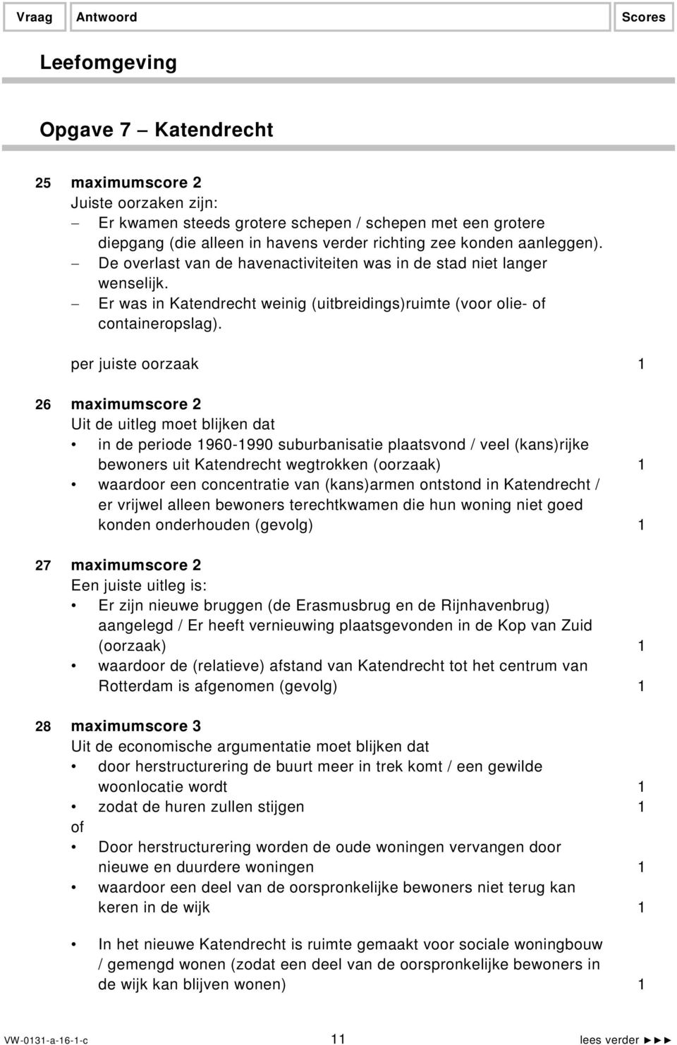 per juiste oorzaak 1 26 maximumscore 2 Uit de uitleg moet blijken dat in de periode 1960-1990 suburbanisatie plaatsvond / veel (kans)rijke bewoners uit Katendrecht wegtrokken (oorzaak) 1 waardoor een