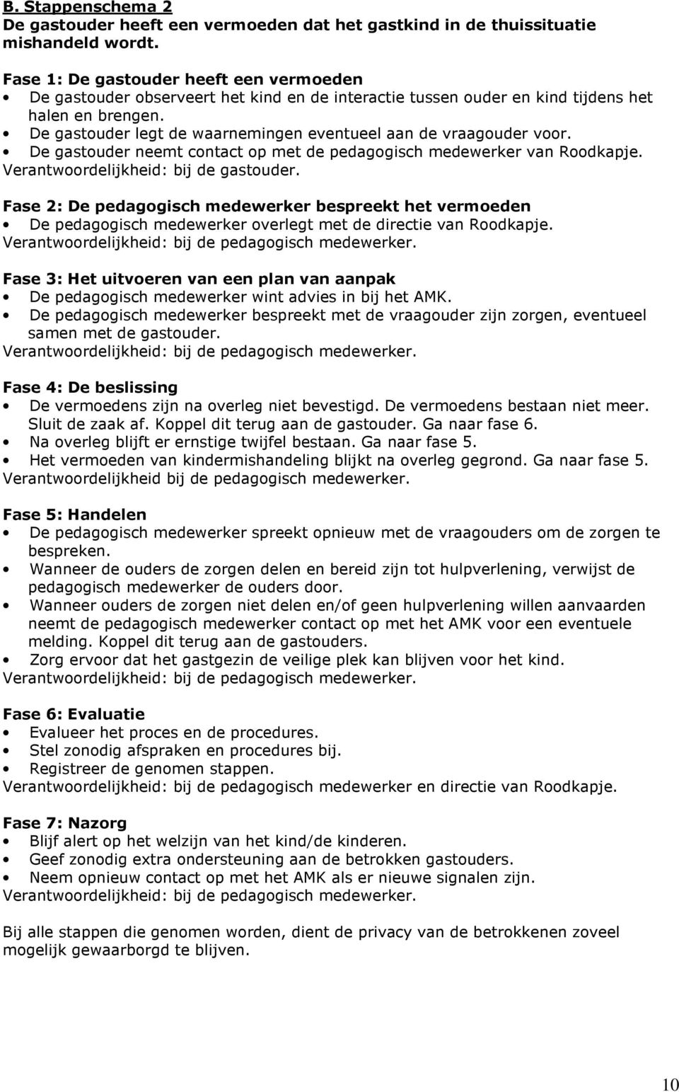 De gastouder legt de waarnemingen eventueel aan de vraagouder voor. De gastouder neemt contact op met de pedagogisch medewerker van Roodkapje. Verantwoordelijkheid: bij de gastouder.