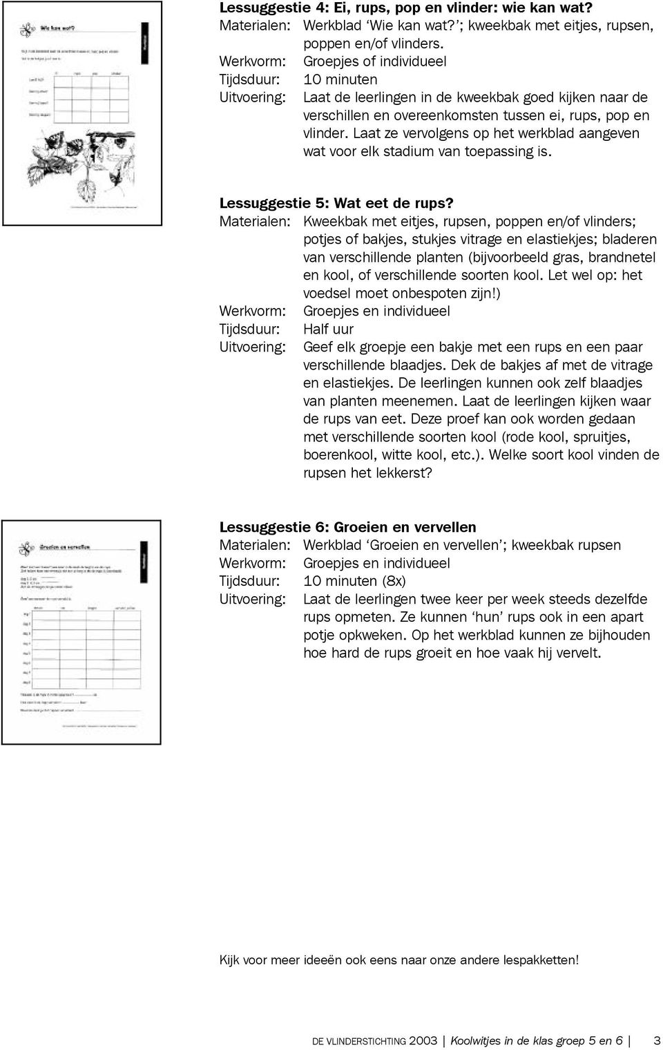 Laat ze vervolgens op het werkblad aangeven wat voor elk stadium van toepassing is. Lessuggestie 5: Wat eet de rups?