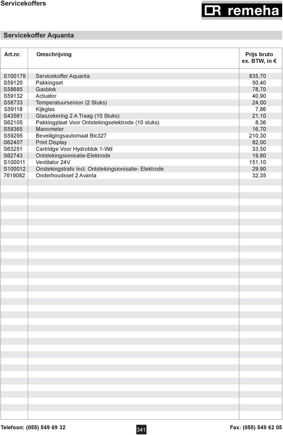 Beveiligingsautomaat Bic327 210,30 S62407 Print Display 82,00 S63251 Cartridge Voor Hydroblok 1-Wd 33,50 S62743 Ontstekingsionisatie-Elektrode 19,80 S100011