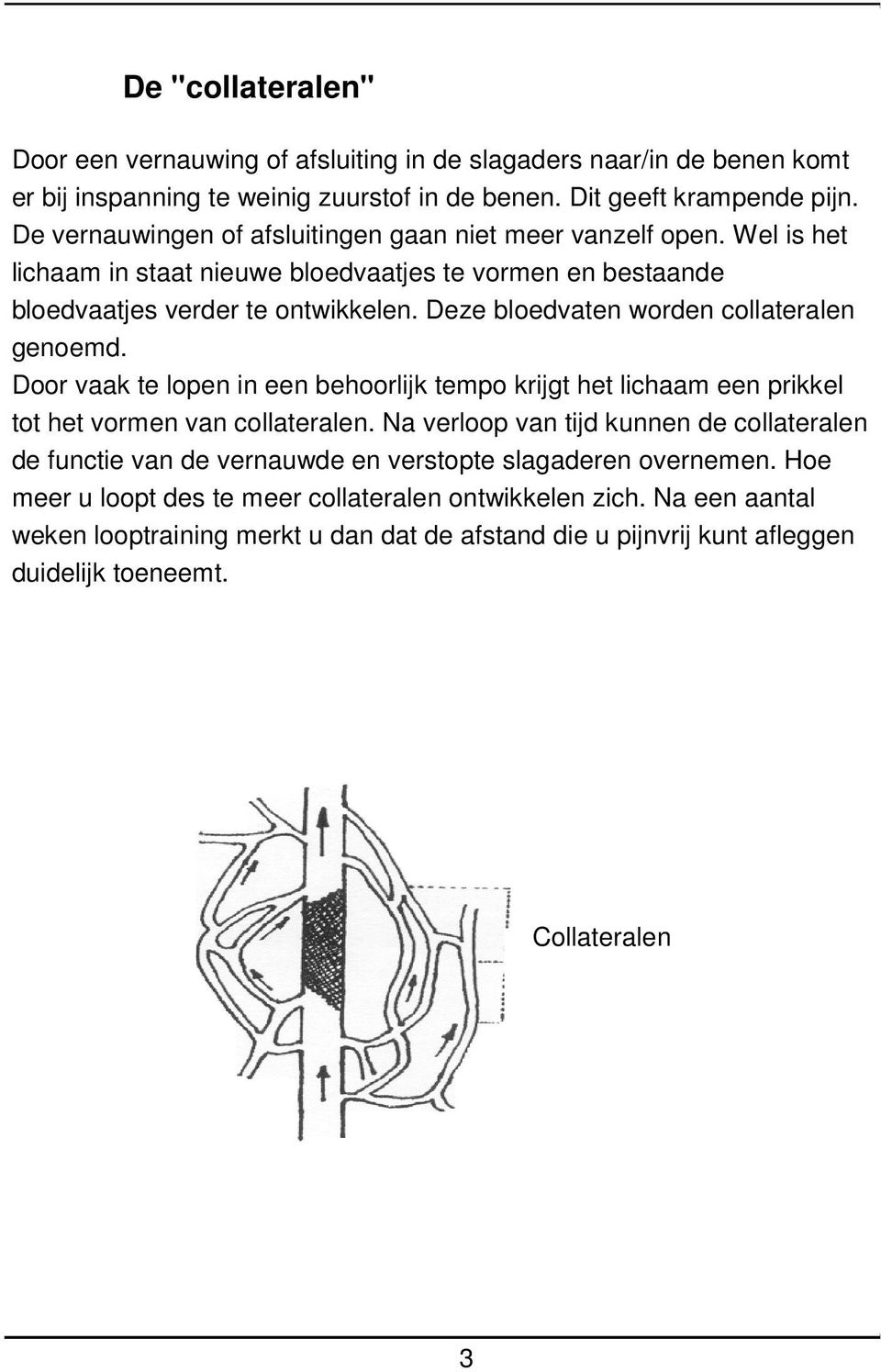 Deze bloedvaten worden collateralen genoemd. Door vaak te lopen in een behoorlijk tempo krijgt het lichaam een prikkel tot het vormen van collateralen.