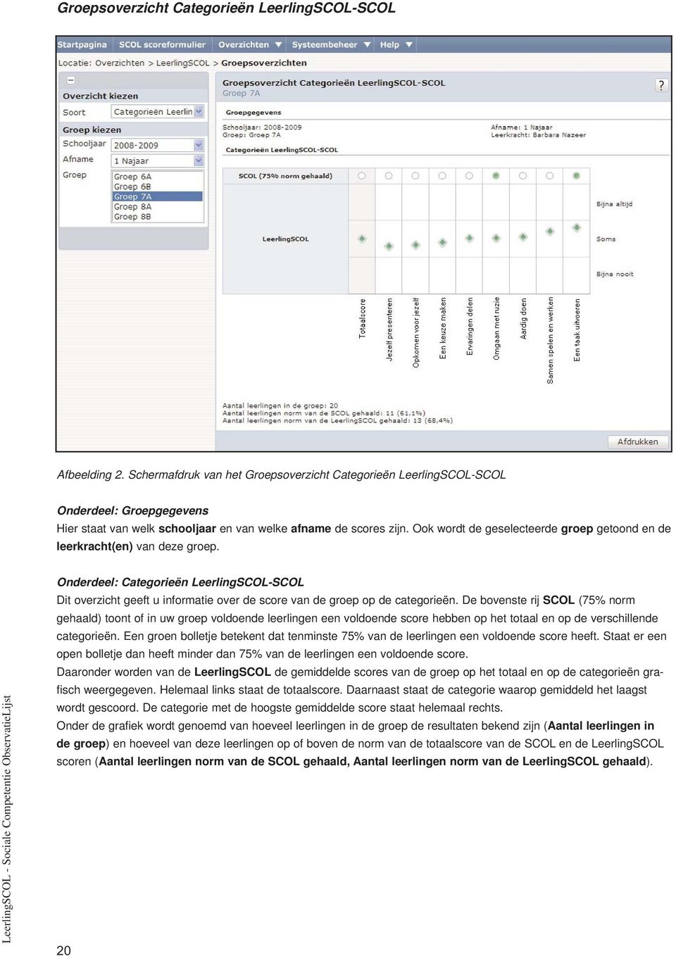 Ook wordt de geselecteerde groep getoond en de leerkracht(en) van deze groep.