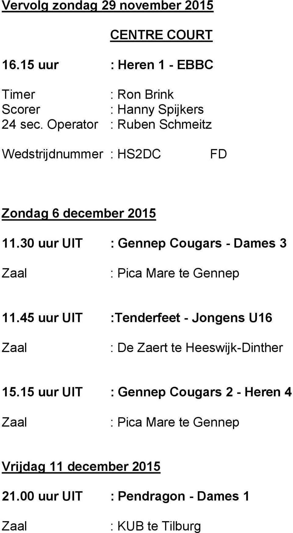 30 uur UIT : Gennep Cougars - Dames 3 : Pica Mare te Gennep 11.