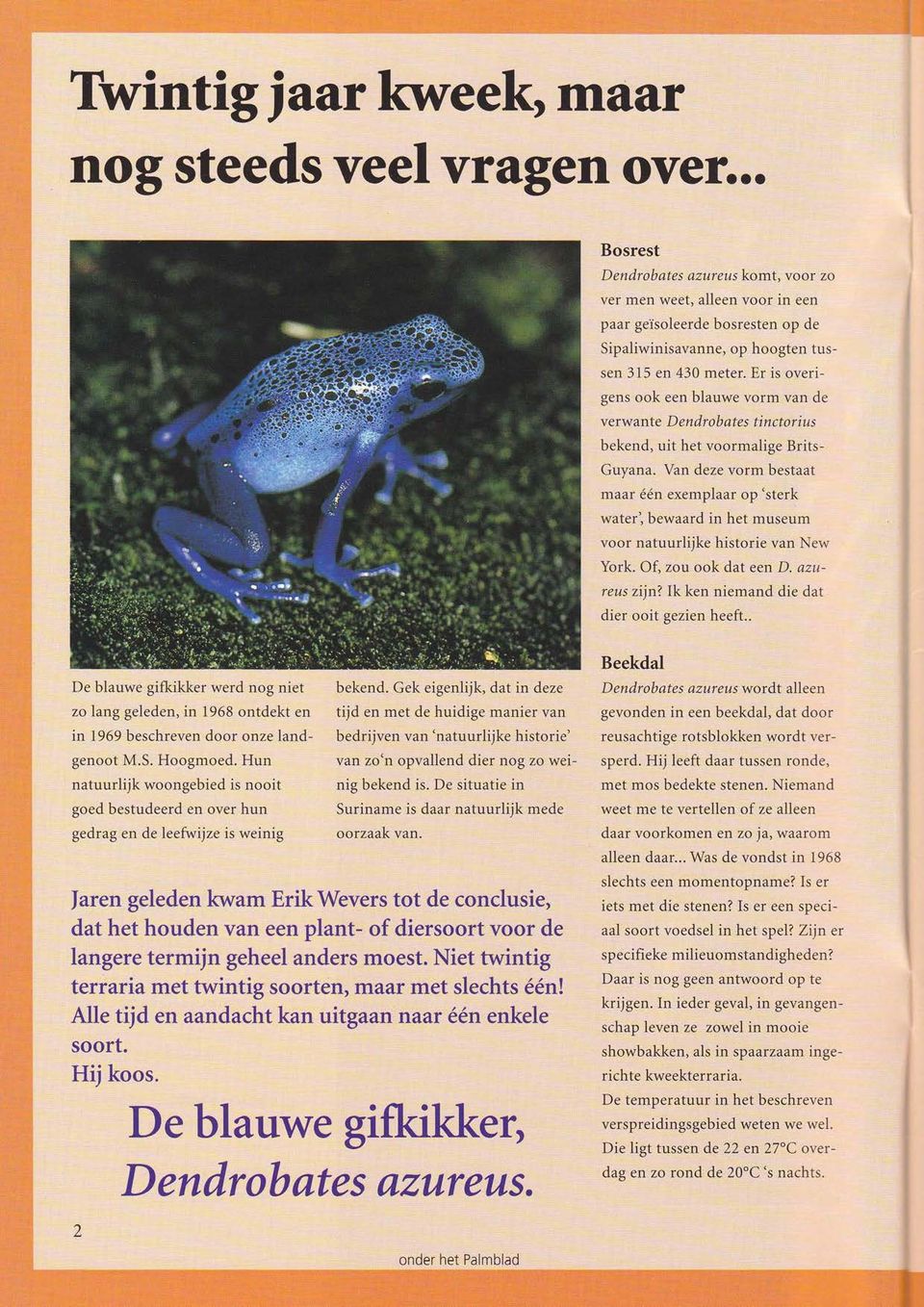 Er is over i gens ook een blauwe vorm van de verwante Dendrobates tinctorius bekend, uit het voormalige Brits Guyana.