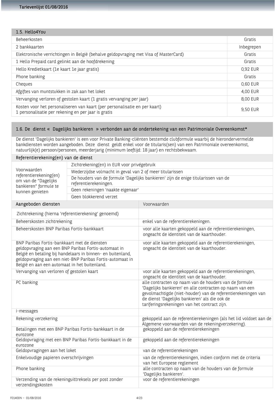 (per personalisatie en per kaart) 1 personalisatie per rekening en per jaar is gratis 0,92 EUR 0,60