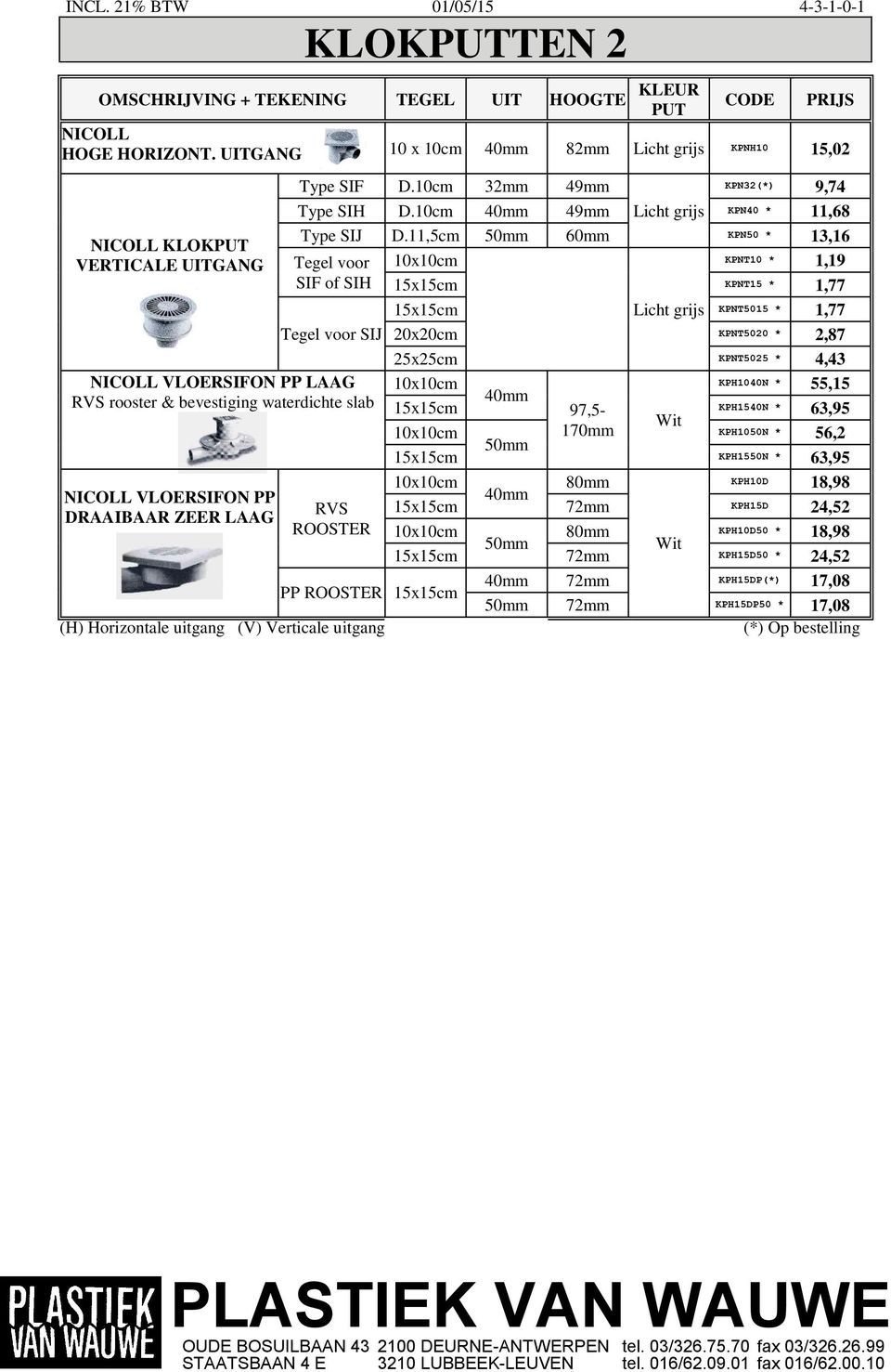 11,5cm 50mm 60mm KPN50 * 13,16 Tegel voor 10x10cm KPNT10 * 1,19 SIF of SIH 15x15cm KPNT15 * 1,77 15x15cm Licht grijs KPNT5015 * 1,77 Tegel voor SIJ 20x20cm KPNT5020 * 2,87 25x25cm KPNT5025 * 4,43