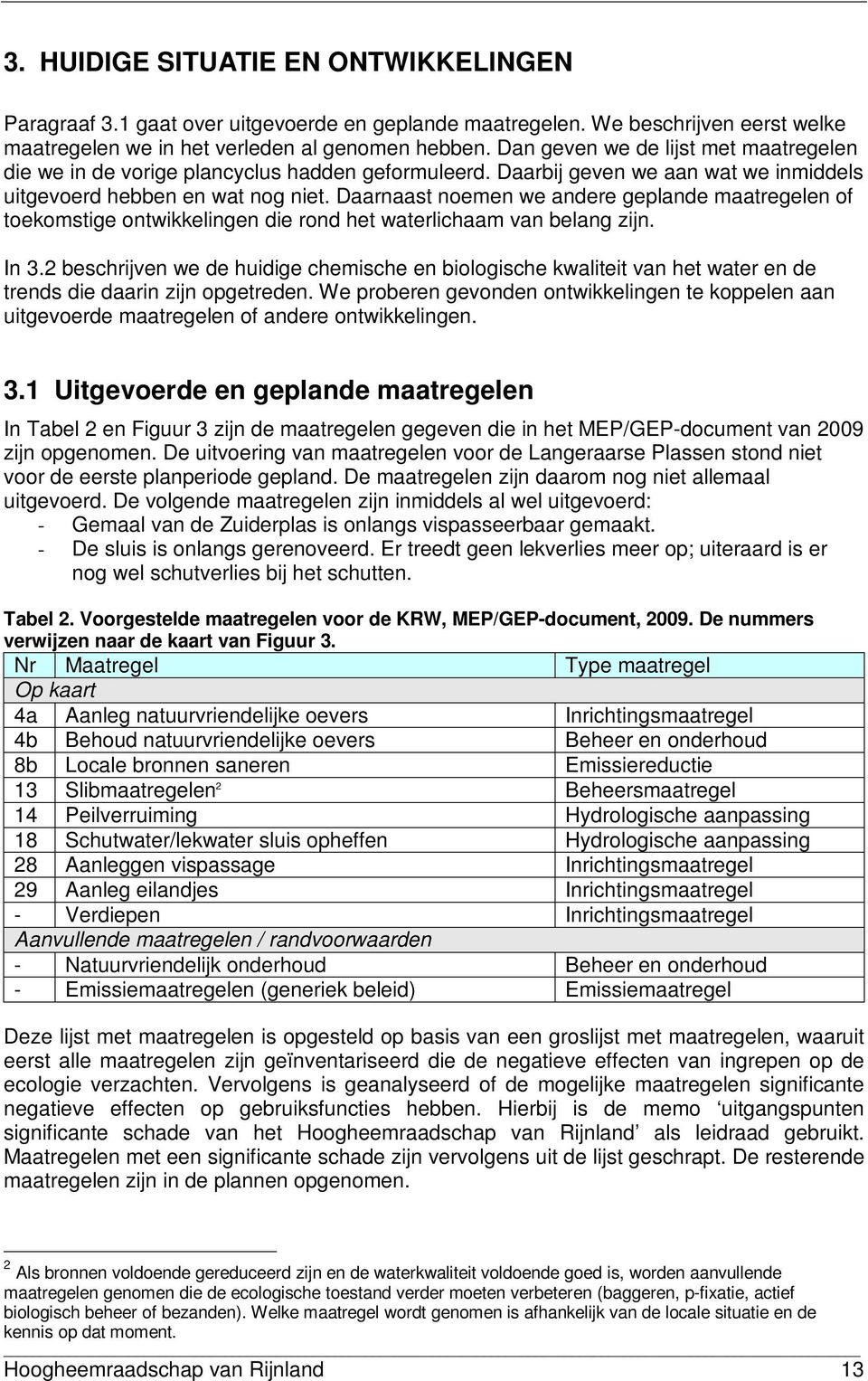 Daarnaast noemen we andere geplande maatregelen of toekomstige ontwikkelingen die rond het waterlichaam van belang zijn. In 3.