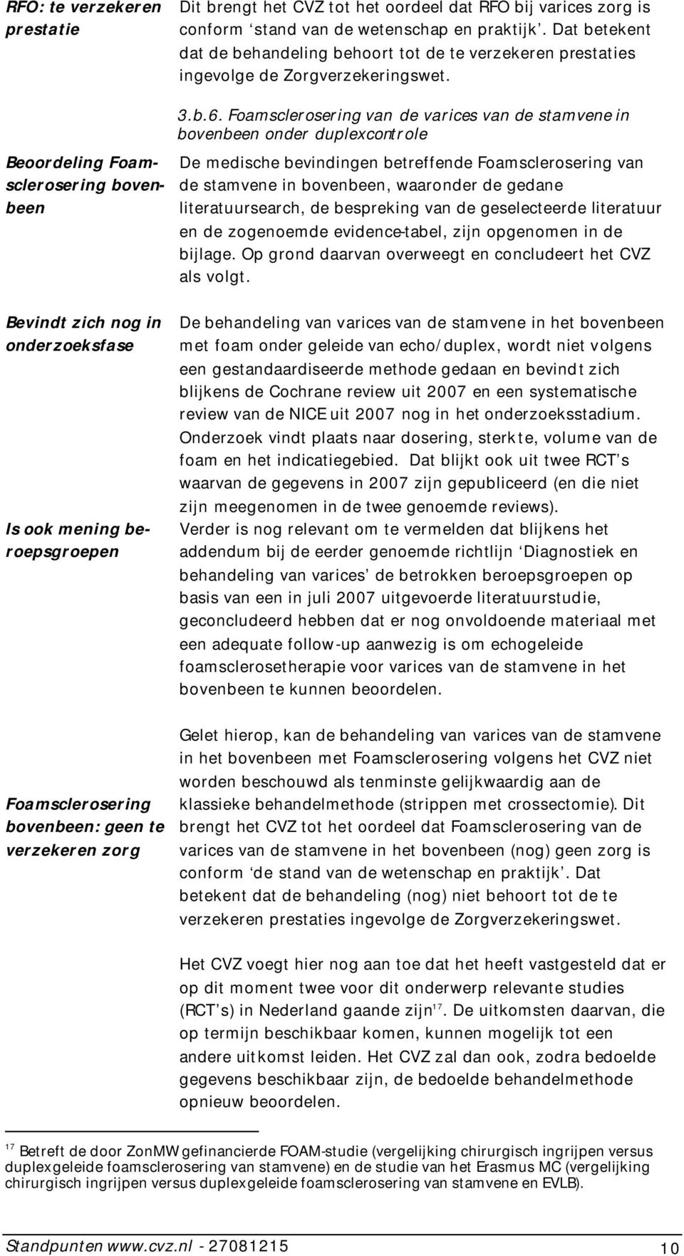 Foamsclerosering van de varices van de stamvene in bovenbeen onder duplexcontrole Beoordeling Foamsclerosering bovenbeen De medische bevindingen betreffende Foamsclerosering van de stamvene in