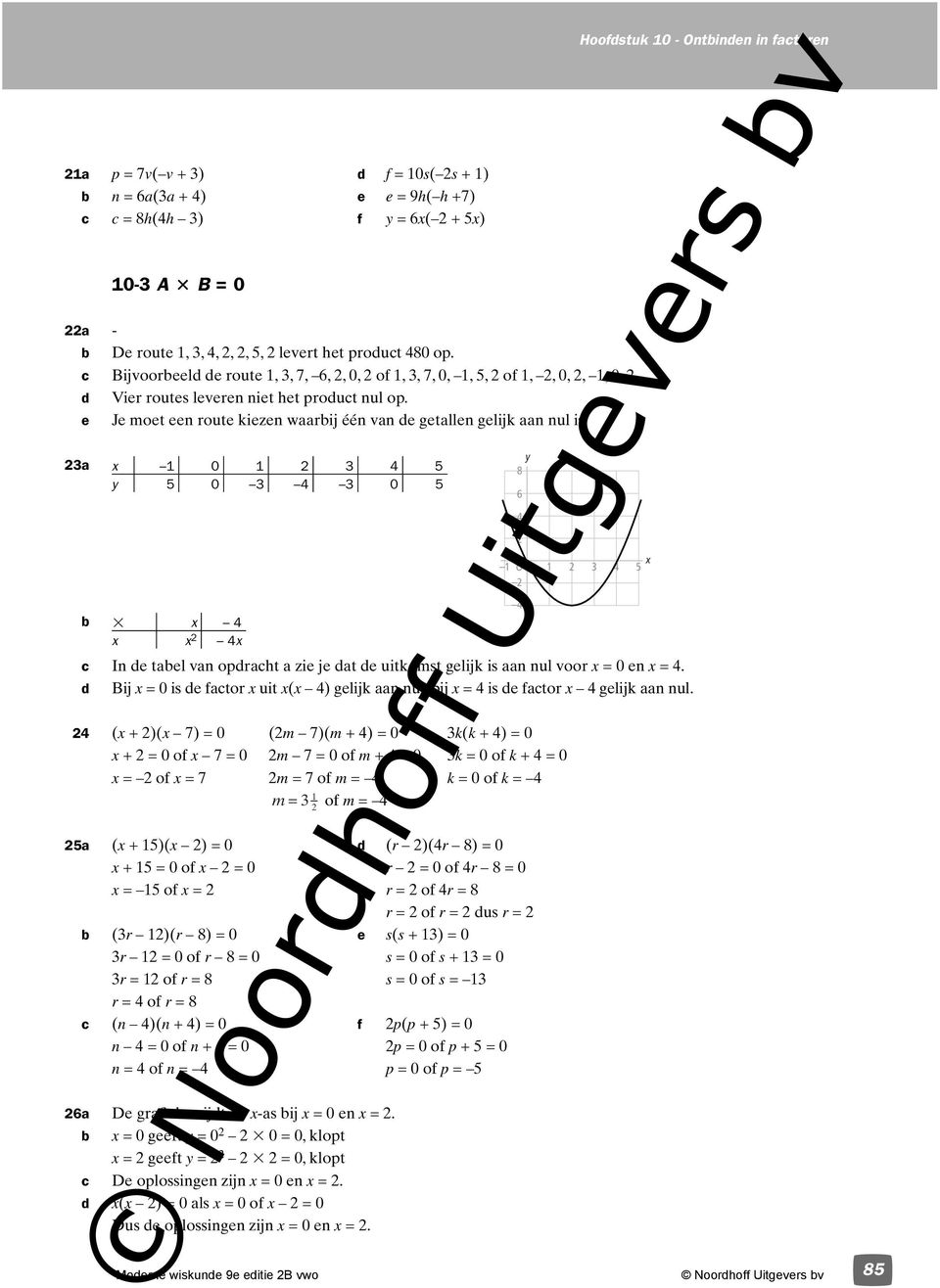 3a x 0 3 4 5 y 5 0 3 4 3 0 5 b 3 x 4 x x 4x y 8 6 4 O 3 4 x 5 4 c In de tabel van opdracht a zie je dat de uitkomst gelijk is aan nul voor x = 0 en x = 4.