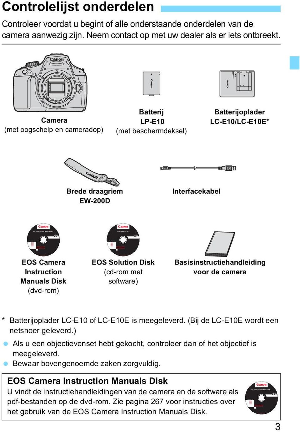 Controlelijst onderdelen Controleer voordat u begint of alle onderstaande onderdelen van de camera aanwezig zijn. Neem contact op met uw dealer als er iets ontbreet.