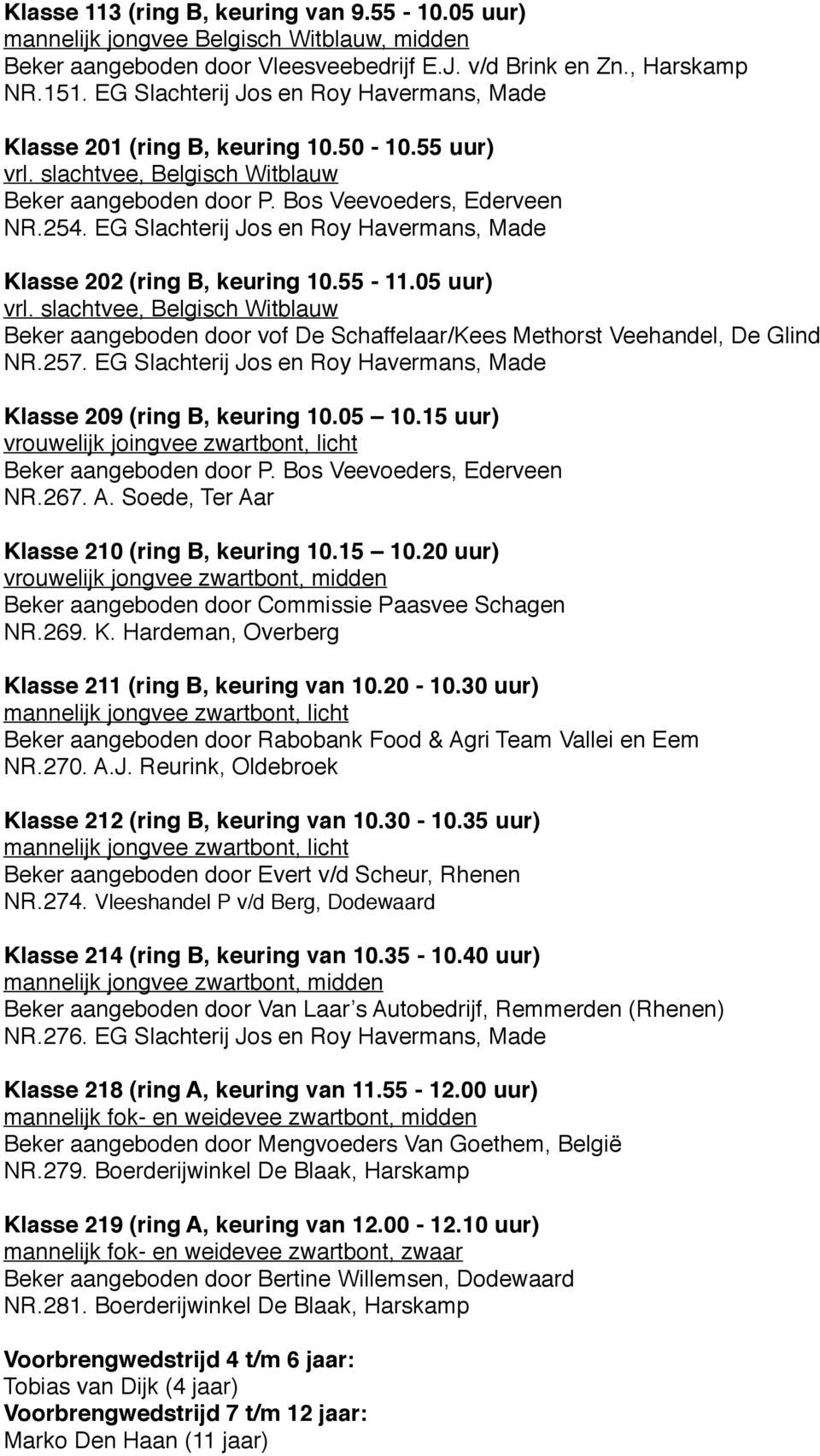 EG Slachterij Jos en Roy Havermans, Made Klasse 202 (ring B, keuring 10.55-11.05 uur) vrl. slachtvee, Belgisch Witblauw Beker aangeboden door vof De Schaffelaar/Kees Methorst Veehandel, De Glind NR.