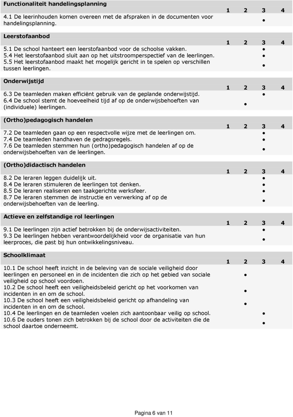 Onderwijstijd 6.3 De teamleden maken efficiënt gebruik van de geplande onderwijstijd. 6.4 De school stemt de hoeveelheid tijd af op de onderwijsbehoeften van (individuele) leerlingen.