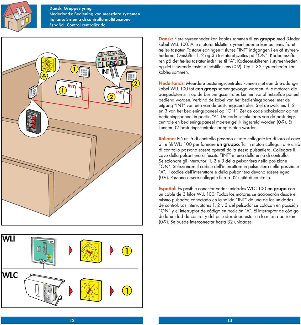 Omskifter, og 3 i tastaturet sttes p $)A!0!. Kodeomskifteren p det flles tastatur indstilles til $)A!0 A!. Kodeomskifteren i styreenheden og det tilhrende tastatur indstilles ens (0-9).