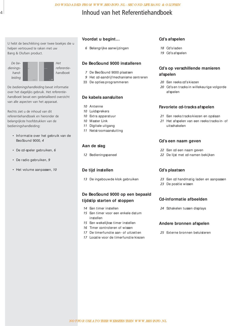 Voordat u begint 6 Belangrijke aanwijzingen Cd s afspelen 18 Cd s laden 19 Cd s afspelen De be- Het dienings- referentiehandboehandleiding De bedieningshandleiding bevat informatie over het dagelijks