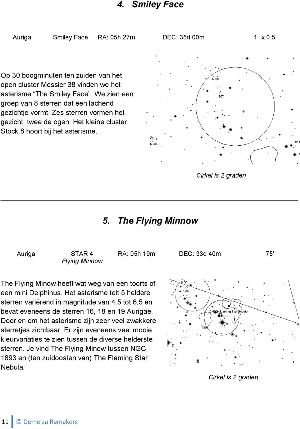 The Flying Minnow Auriga STAR 4 Flying Minnow RA: 05h 19m DEC: 33d 40m 75 The Flying Minow heeft wat weg van een toorts of een mini Delphinus.